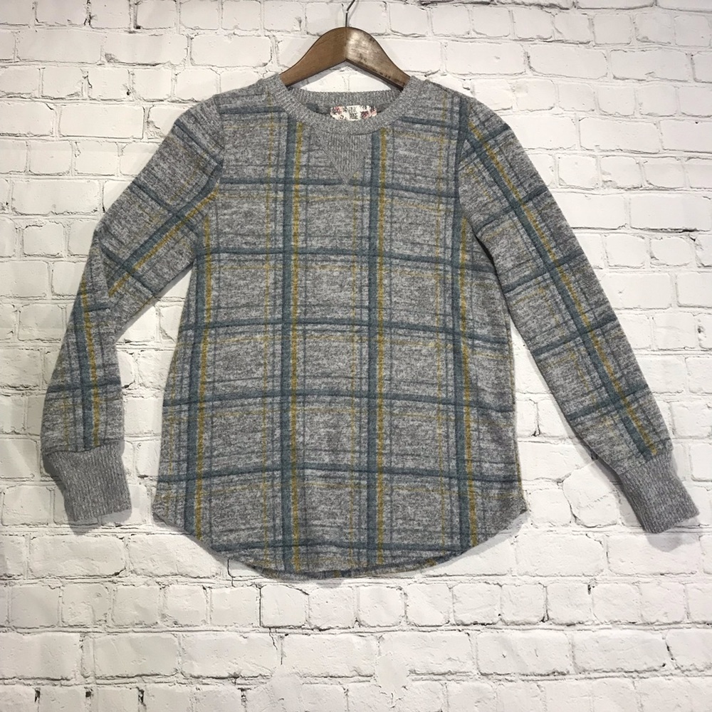 Pink Rose Sweater Gray w/Stripes Mustard, Green